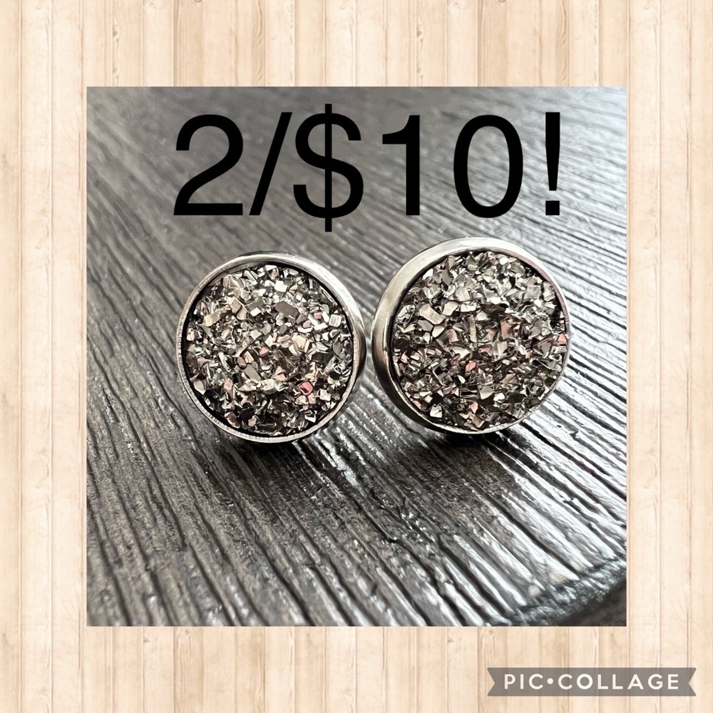 Faux Druzy 10mm stud earrings, graphite, stainless steel backs. BUNDLE & SAVE!